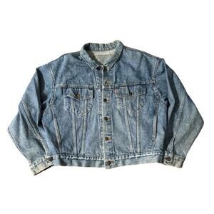 Vintage Levis Denim Jacket Men L/XL Trucker Cropped Boxy USA 90s Blue American